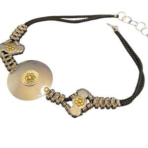 Vintage Artisan Made in Korea Silver Gold Tone Pendant Statement Belt